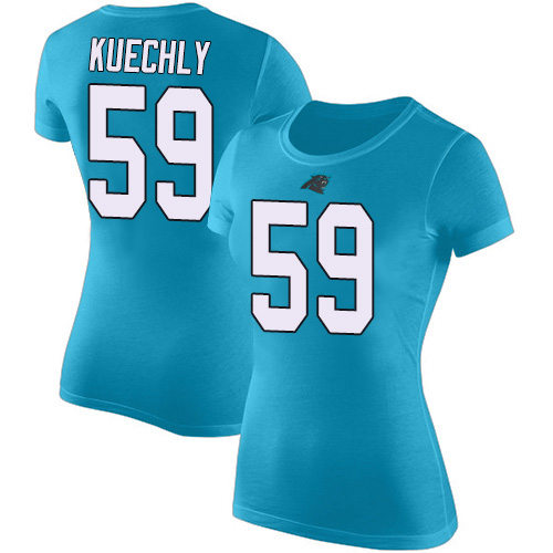 Carolina Panthers Blue Women Luke Kuechly Rush Pride Name and Number NFL Football #59 T Shirt